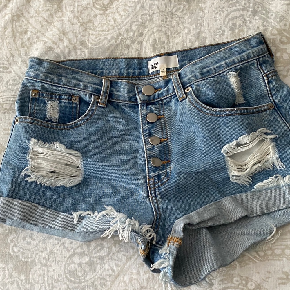 By the Way Ripped Blue Jean Shorts